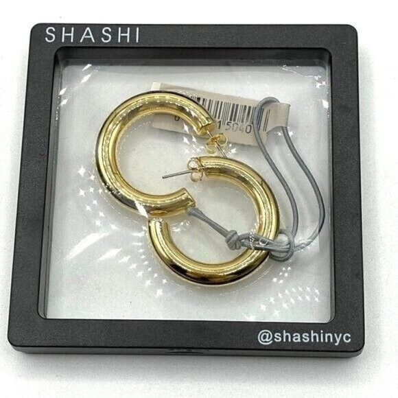 SHASHI Jewelry - Shashi NWT/NIB Gold-Plated Chubby Hoop 1.25" Long .25 Wide Pierced Earrings